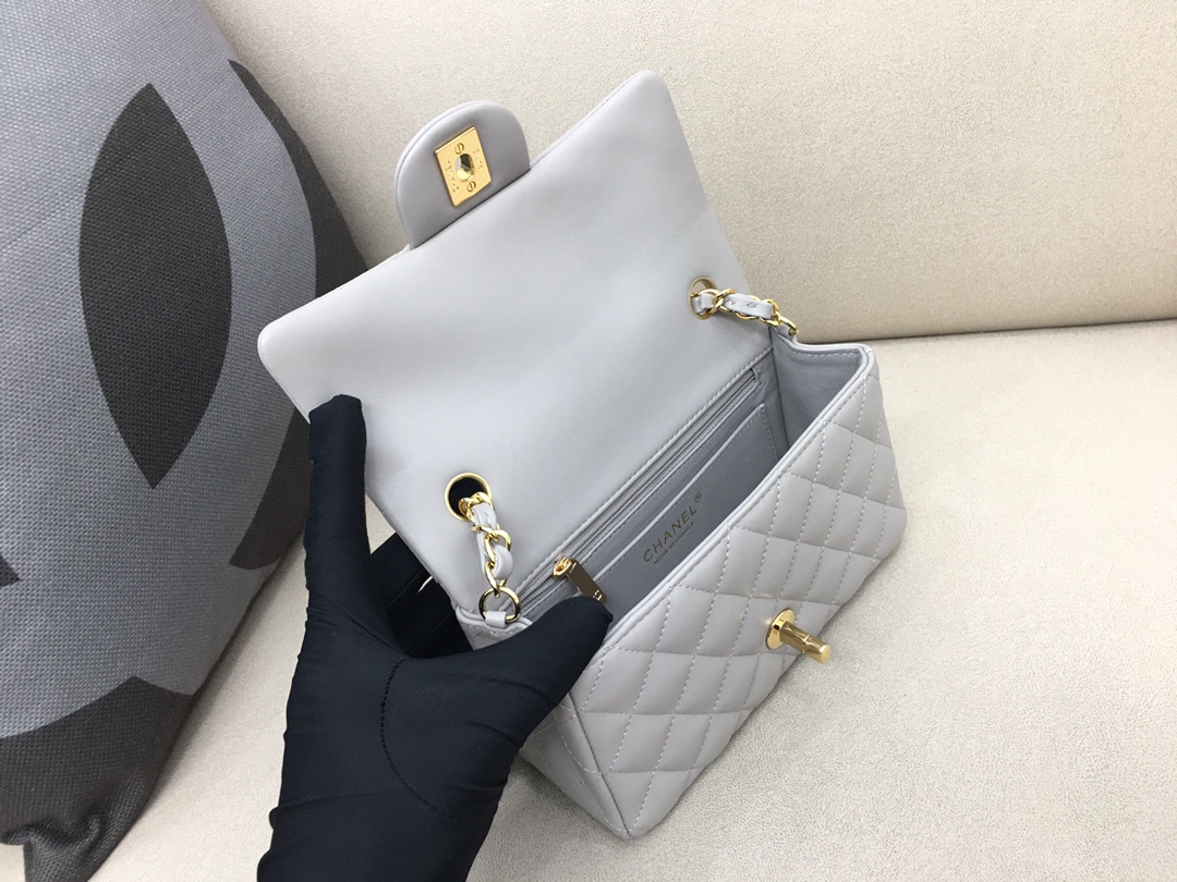 Small Classic Flap Lambskin Bag A01116 Light Gray/Gold